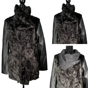 Latte Women's Black Faux Fur Leather Jacket Vegan Sherpa Suede Western Teddy